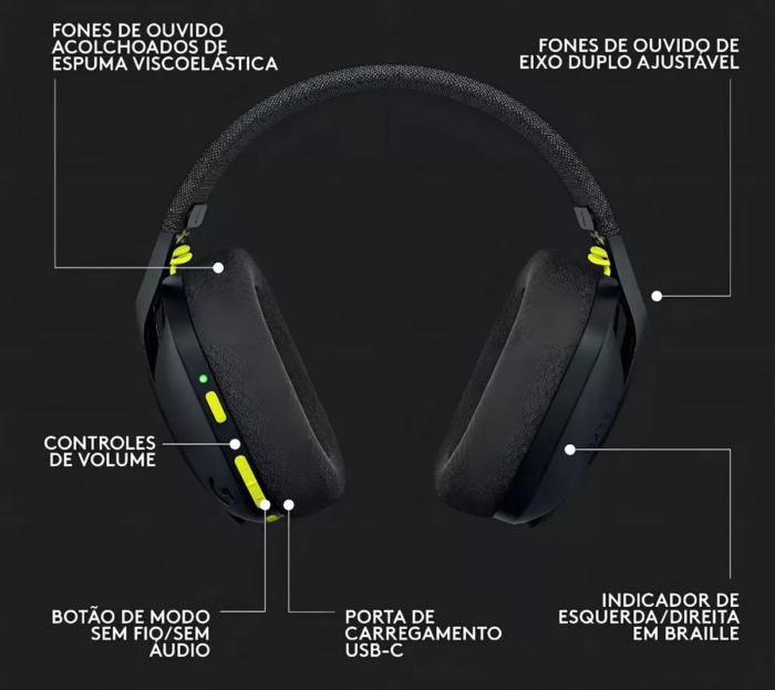 Headset over-ear gamer Fone sem fio Logitech G435 preto - Image 4