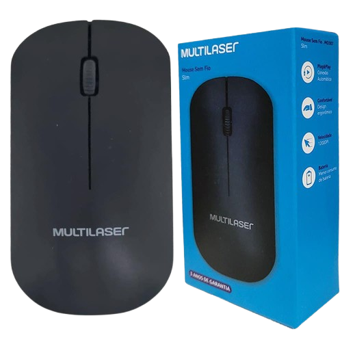 Mouse Multilaser Sem Fio 2.4GHz 1200DPI USB Preto