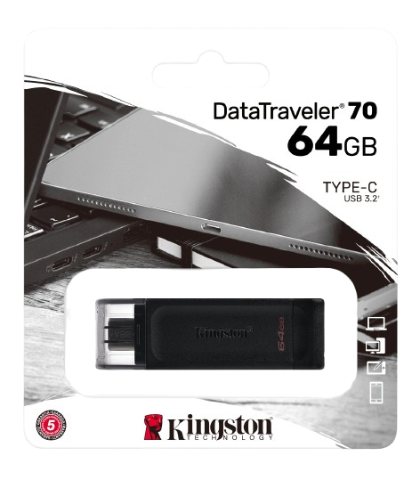 Pen Drive Kingston 64GB USB 3.2 Geração 1; DataTraveler 70; USB-C